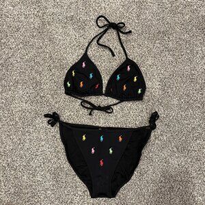 Ralph Lauren Logo Black String Bikini